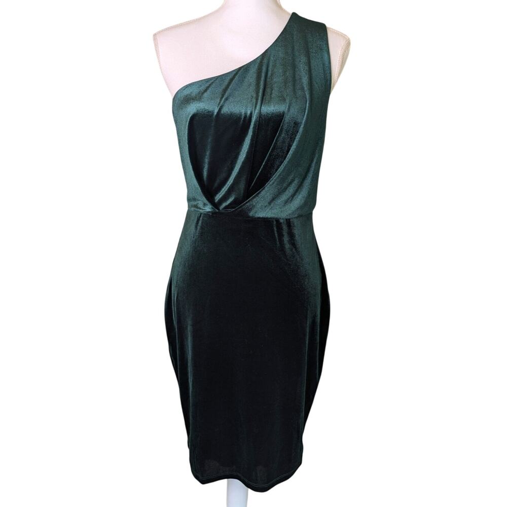 Lulus Candlelit Dark Emerald Green Velvet One Shoulder Bodycon Dress Women Sz M
